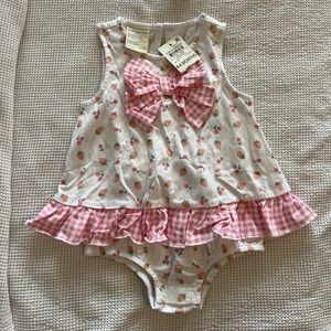 First Impressions girls’ strawberry sun suit, size 6-9 months, new with tags